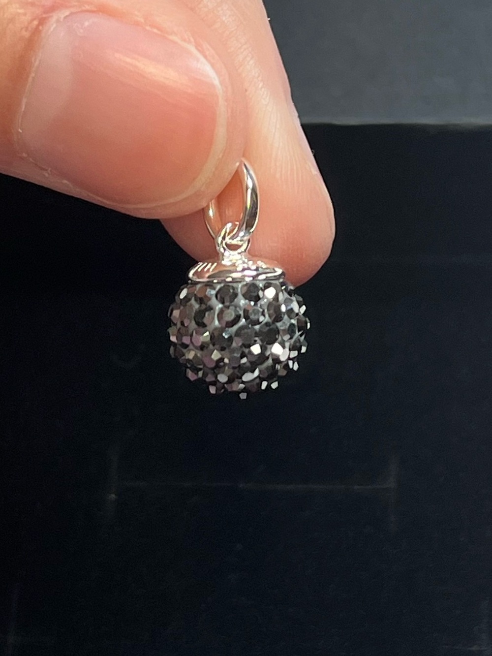 New Hillberg & Berk 10mm black sparkle ball pendant. 925 sterling silver